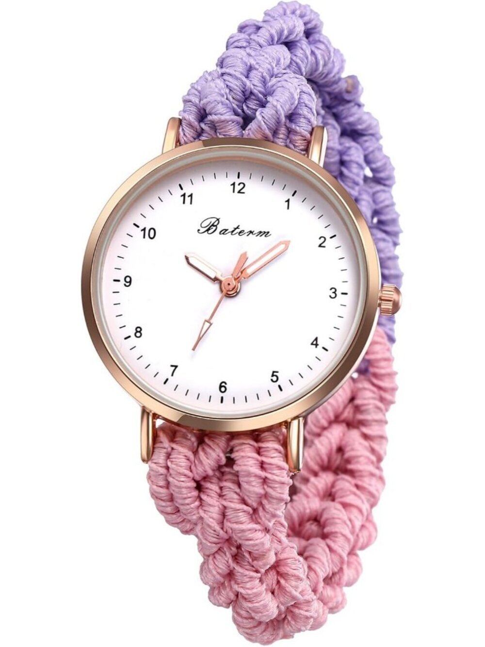 Women's Purple Pink Analog Stretch Band Elastic Colorful Weave Rope Wrist Watch